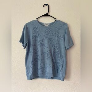 Light Blue Floral Beaded Vintage Sweater Top